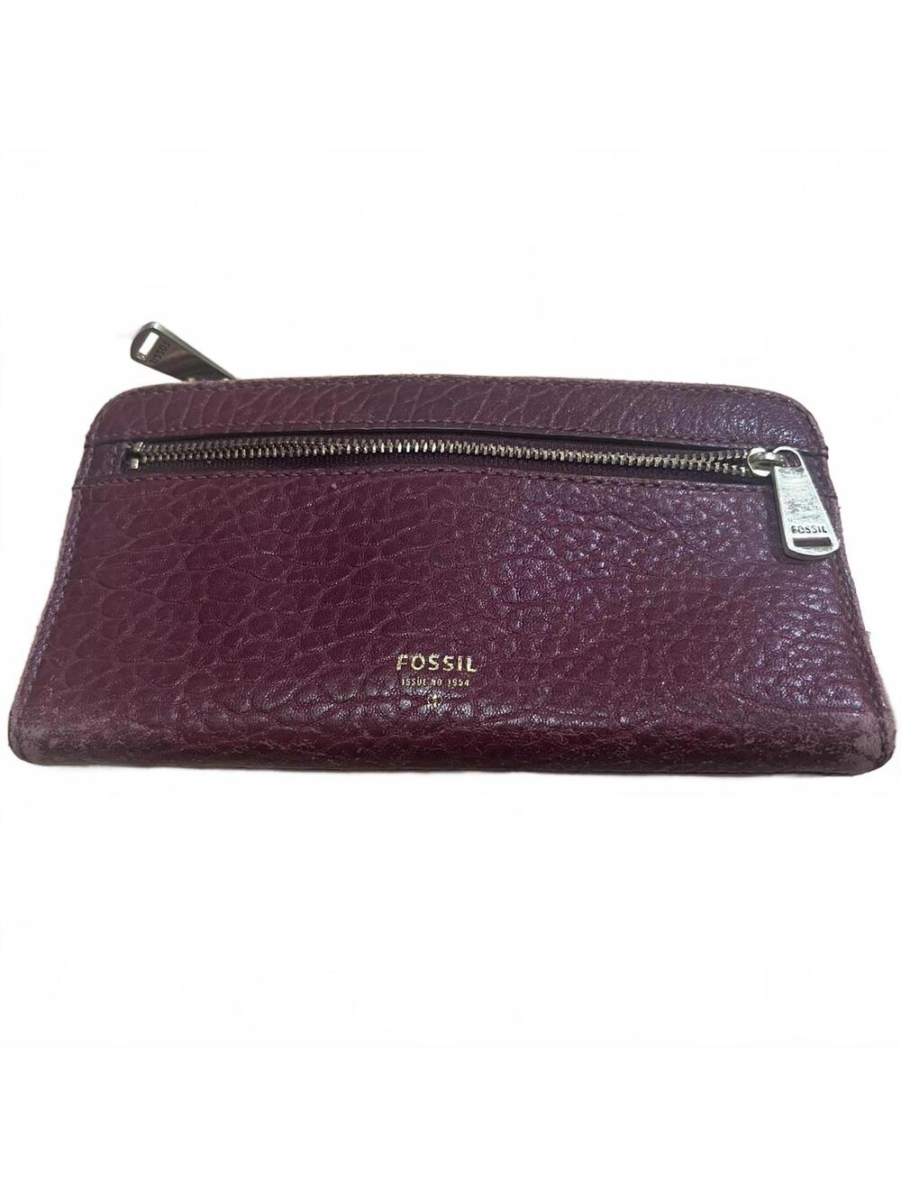Fossil Preston Burgundy Lamb Hide Leather Clutch Wallet Business Casual Luxury